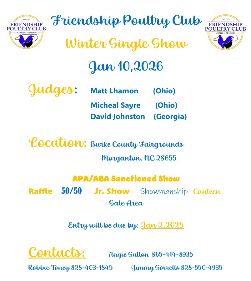 Update 2026 Friendship Poultry Club Flyer